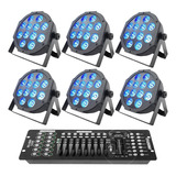 6x Canhao Par Led 12x12w Rgbw Dmx Iluminacao + Mesa Dmx 192c