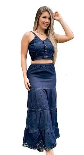 Conjunto Jeans 3 Marias - Cropped E Saia - Super Lançamento