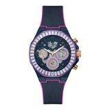 Reloj De Dama Original Guess Color De La Correa Azul/morado Color Del Bisel Morado Color Del Fondo Azul Oscuro