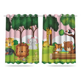 Cortina Infantil Safari Baby Rosa 2,60x1,50 Tecido