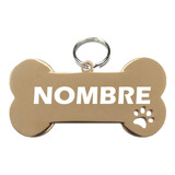 Hueso Dorado Grande Para Perros En Acero Con Nombre Y Numero