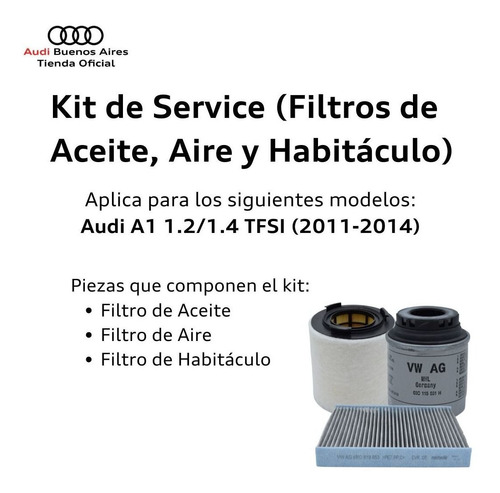 Kit De Filtros Audi A1 1.2/1.4 Tfsi (2011-2014) Volkswagen P Foto 2