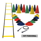 Kit Funcional Escada + Corda + 10 Pratos + 10 Cones Treino