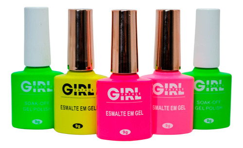 Kit 5 Esmaltes Gel Girl Fatale Cremoso Uv/led Neon 9g