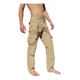 Pantalon Tactico Cargo Rip Stop Beige 7 Bolsillos Tela Brasi