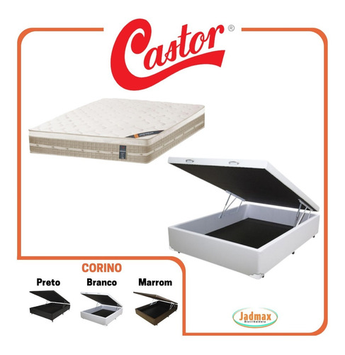 Colchão Castor Casal Padrão Viúva +  Cama Box Baú 128x188 