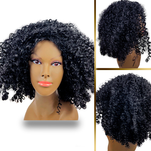 Peruca Lace Wig Cacheada  Afro Volumosa Curta Fibra Organica