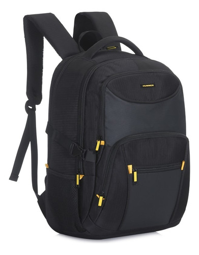 Mochila Porta Notebook Antirrobo Hummer Premium Acolchada Color Negro 16374 Diseño De La Tela Liso