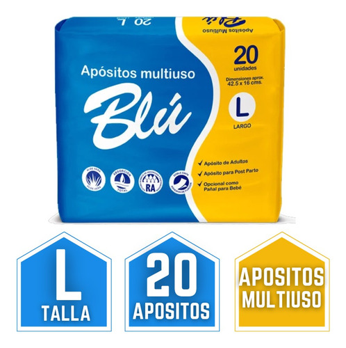 Aposito Blue Talla L Con Gel Super Absorbente Y Aloe 20 Und