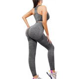 Leggins + Crop Top , Conjunto Deportivo Gym Correr 2 Pcs Bk