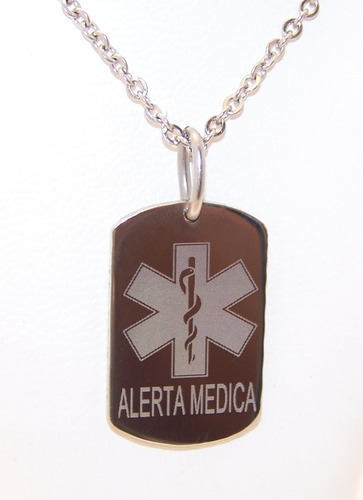 Medalla Acero Alerta Médica Personalizada Identidad + Cadena