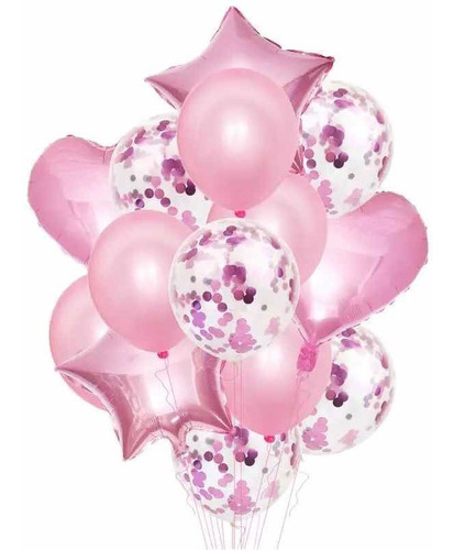 Set 14 Globos Metalizados Estrella Transparente Confetti