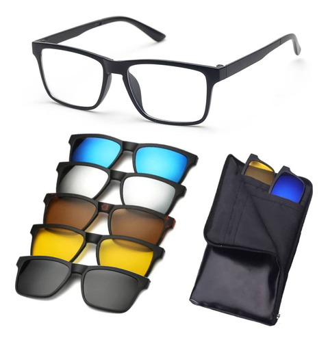Clip On Armação Oculos De Grau E Sol Masculino Preto 6x1