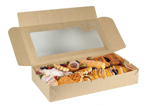 Caja Para Pan, Donas, Pastel Con Ventana 5 Pzas 48x24x8cm