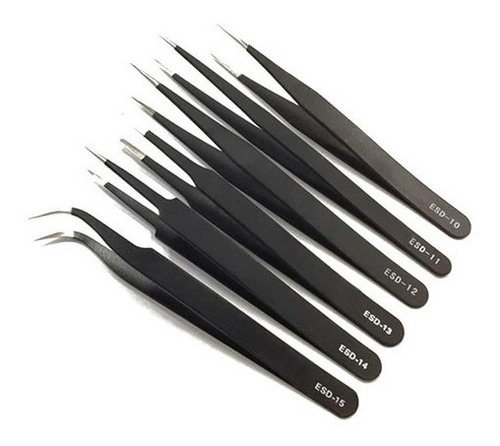 Pinzas Tweezers De Precision Antiestáticas Smd Kit 6 Piezas