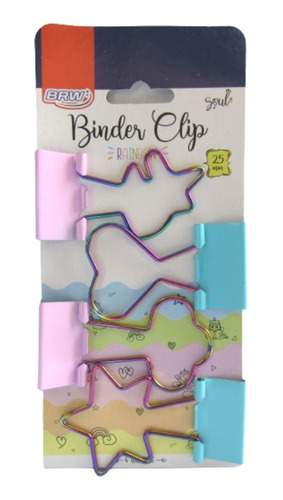 Prendedor De Papel Binder Clip 25mm Rainbow Formatos Brw 4un