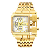 Reloj De Cuarzo De Lujo Empresarial Oulm Hp3364b Color De La Correa Golden/white