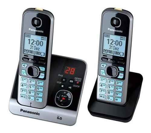 Telefone Panasonic Sem Fio Kx-tg6722lbb+1 Ramal Preto Bivolt