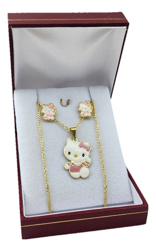 Regalo P/ Niña Nena Collar Hello Kitty + Aritos Enchapado Nf