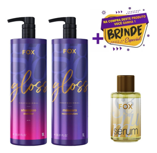 Escova Progressiva Fox Gloss 2x1l 100% Liso + Argan 10ml 