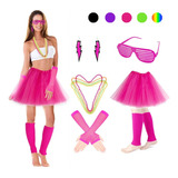 Set De Disfraz Fiesta Retro Los 80 Para Mujer 6 Pzs Colores