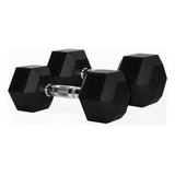 Par Halteres Dumbbell Sextavado Cromado Emborrachado 14kg Ss