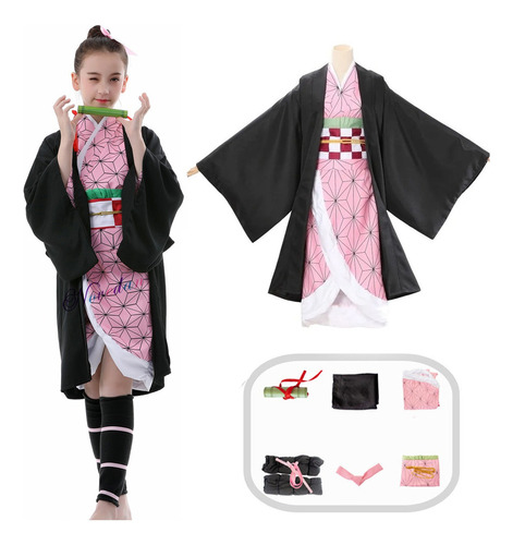 Conjunto Cosplay Kamado Nezuko Disfraz Anime Adultos Niño