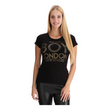 Playera Negra Mujer De Algodon Pedreria Letras Boy London