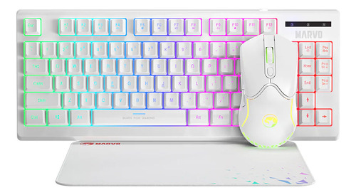 Marvo Combo 3en1 Cm310 Wh Sp Teclado Mouse Y Pad Blanco Rgb