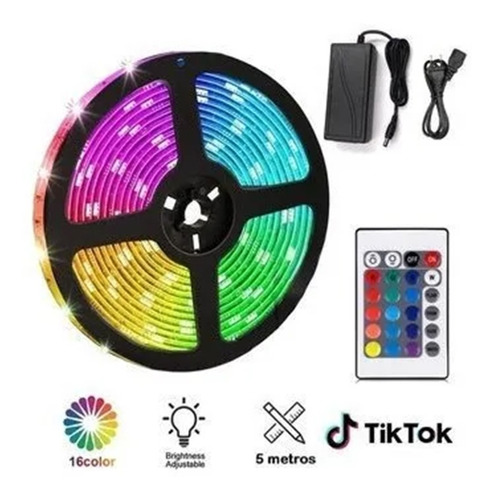 Cinta Led 5050 Rgb Multicolor Con Adaptador Y Control 110v/220v