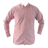 Camisa Tipo Oxford De Oficina Clásica Líneas Rojas Hombre