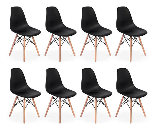 Conjunto 8 Cadeiras Charles Eames Eiffel Wood Base Madeira