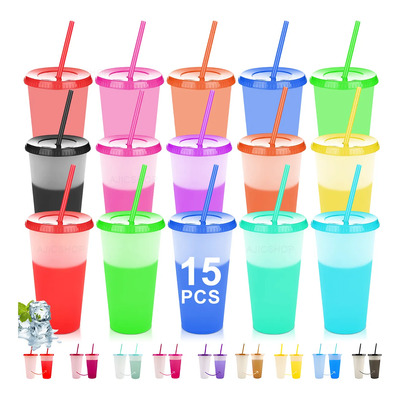 15pzs Vasos Magicos Cambian De Color Con Tapa Y Popote 710ml | MercadoLibre