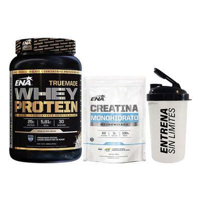 Ena True Made Whey Protein 2 Lb Sabor Vainilla + Creatina Pura Ena X300gr + Vaso Shaker 600ml | Envío gratis