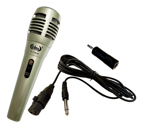 Microfone Dinâmico Ideal Para Karaoke Com Fio P10 Cabo 3m Cor Prateado