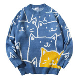 Jersey Casual De Punto Para Hombre Con Estampado De Gatos Co