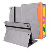 Funda iPad 10.2 Hfcoupe 9/8/7 Gen Folio D/cuero/gris+naranja