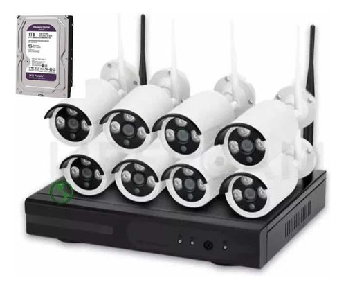 Kit Cctv 8 Cámaras Inalámbricas Hd1080p Con Disco Duro 1 Ter