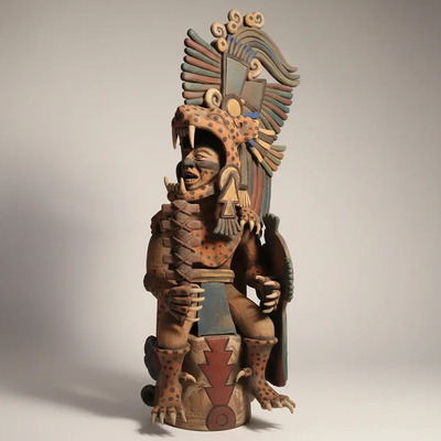 Guerrero Jaguar De Barro Prehispánica Cultura Azteca 50 Cm