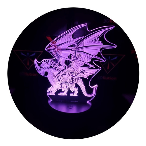 Lámpara De Mesa 3d Dragón Nariz De Cuerno Base Negra + Pilas