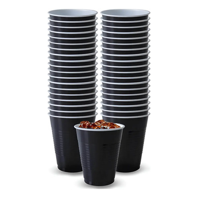 50 Vasos Desechable Plástico Bicolor Prémium Eventos Fiestas Color Negro