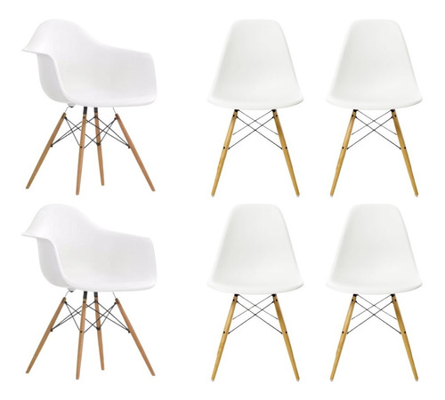 Combo 4 Sillas + 2 Sillones Dsw Diseño Moderno Pata Madera - Eames