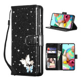 Funda Billetera Brillos Mariposa Para Samsung Galaxy A52