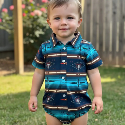Camisa Pañalero Vaquero Manga Corta Craneo Cra559 Azul Cra559 3-6 Meses