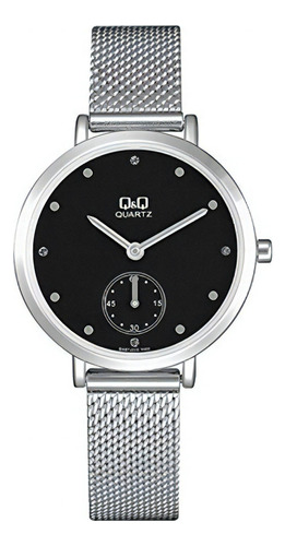 Reloj Dama Q&q Qa97j222y Metal Plata Cara Negra Casual Lujo Color De La Correa Plateado Color Del Bisel Plateado Color Del Fondo Negro