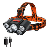 Linterna Frontal 5 Led Recargable Usb Foco Impermeable