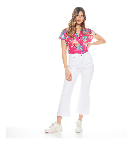 Jeans Wados Basico Crop Flare Tiro Alto  1 Boton