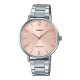 Reloj Casio Dama, Ltp-vt01d-4b2, Semiplano, Acero, Color De La Correa Plateado Color Del Bisel Plateado Color Del Fondo Rosa