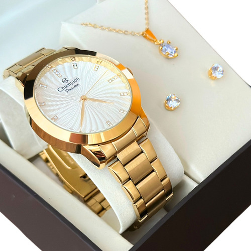 Relógio Feminino Grande Dourado Champion Garantia Promoção