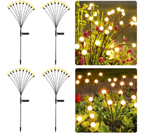 Kit De 4 Luces Solares Para Jardín, 10 Luces Led Con Forma D